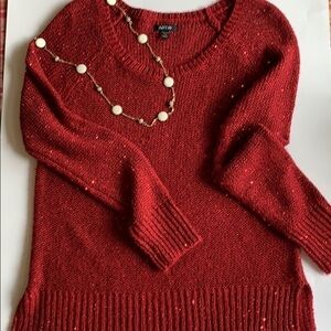 APT 9 deep ruby red sweater long sleeve pullover sparkle festive valentine